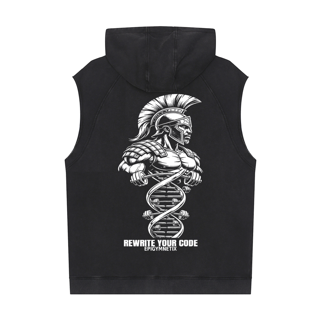 Trojan/I Ain't Fit Yet- Snow Washed Sleeveless Hoodie