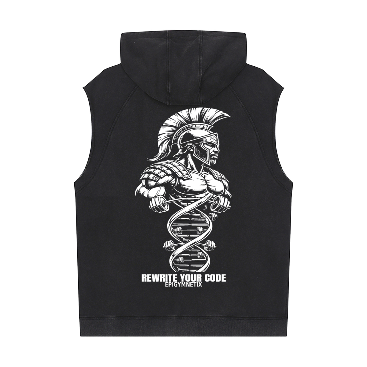 Trojan/I Ain't Fit Yet- Snow Washed Sleeveless Hoodie