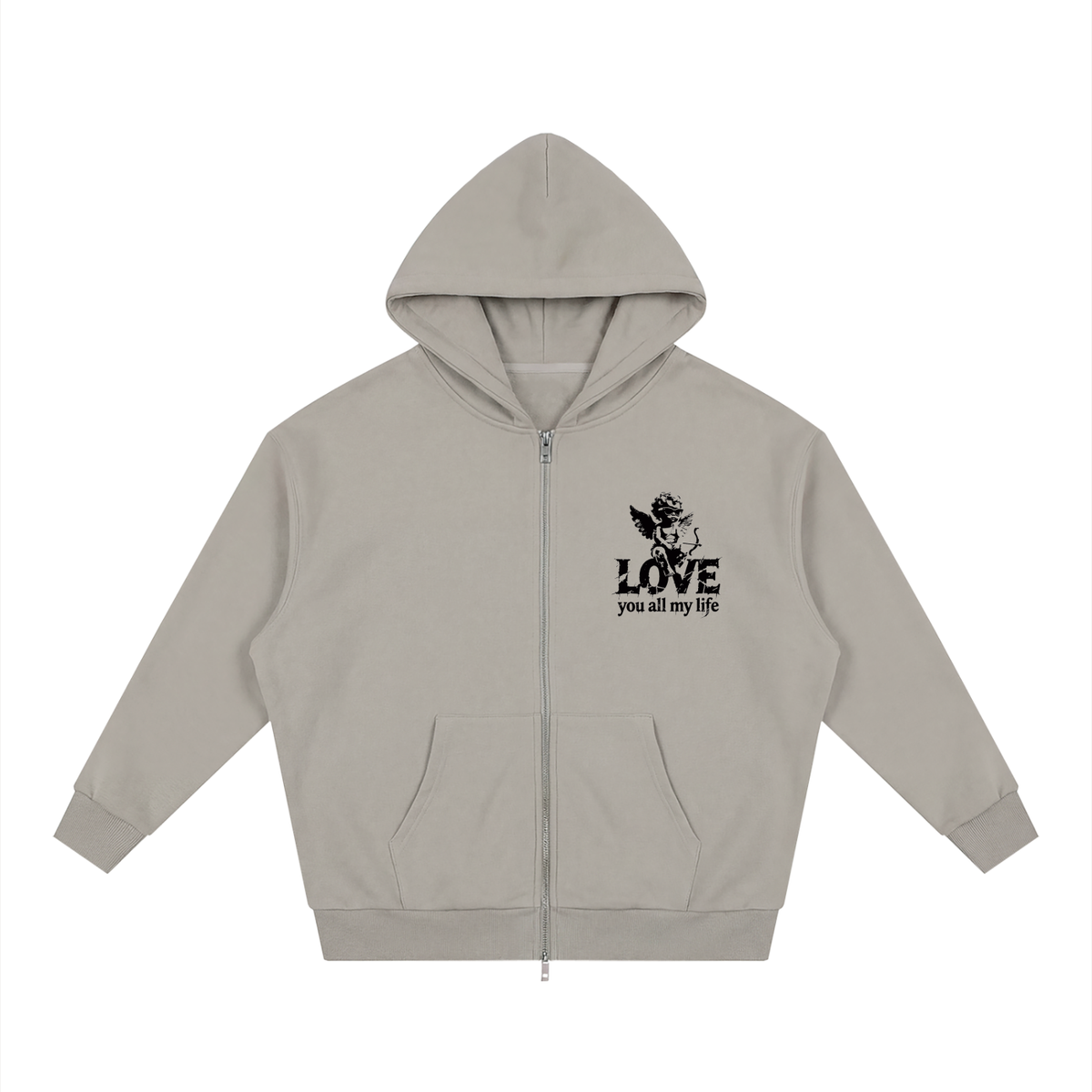 Love you all my life - Unisex Loose Solid Full Zip Hoodie