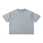 A light gray short-sleeve crewneck t-shirt with a washed, mineral-washed texture, presented flat against a solid white background.
