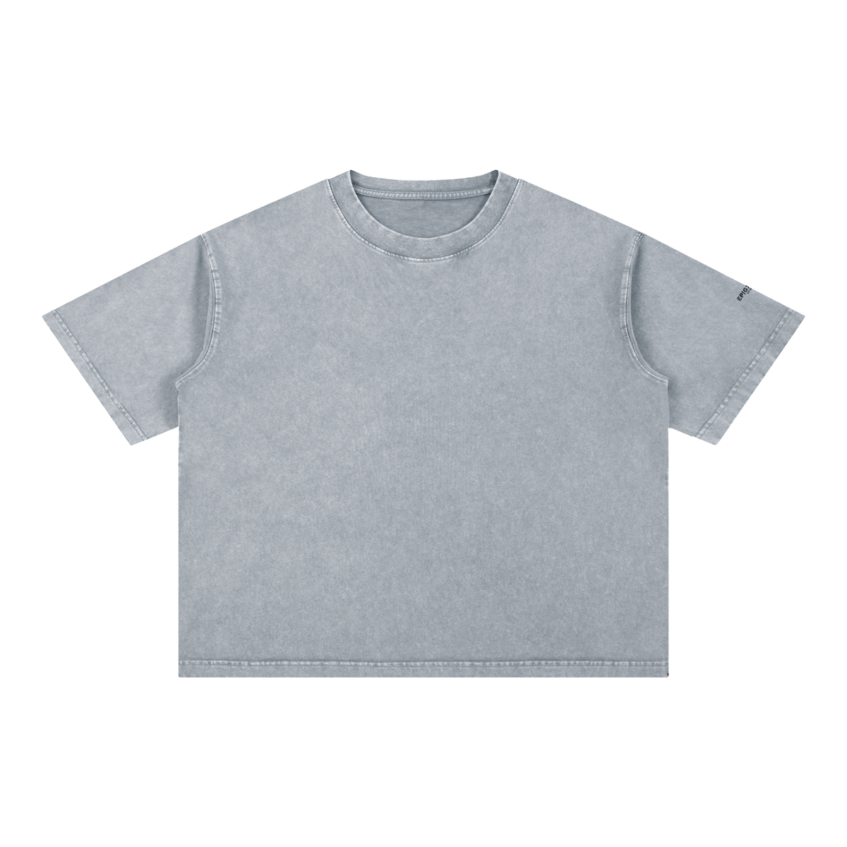 A light gray short-sleeve crewneck t-shirt with a washed, mineral-washed texture, presented flat against a solid white background.