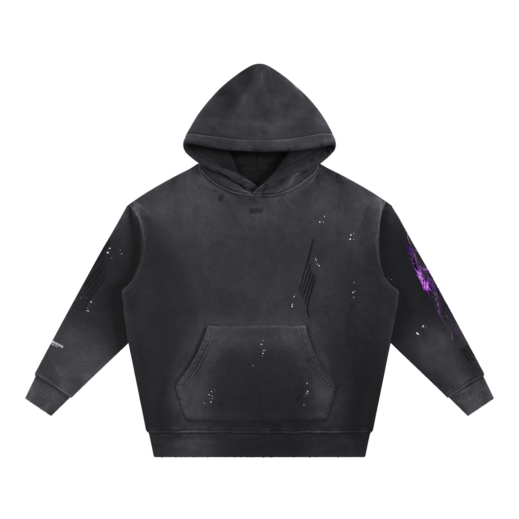 Purple Lightening Villain - Vintage Washed Frayed Fleece Hoodie