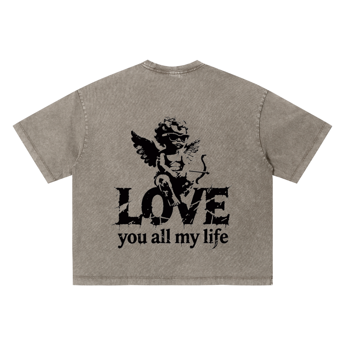 Love you all my life (Boxy Fit) - Unisex Vintage Wash Boxy T-Shirt