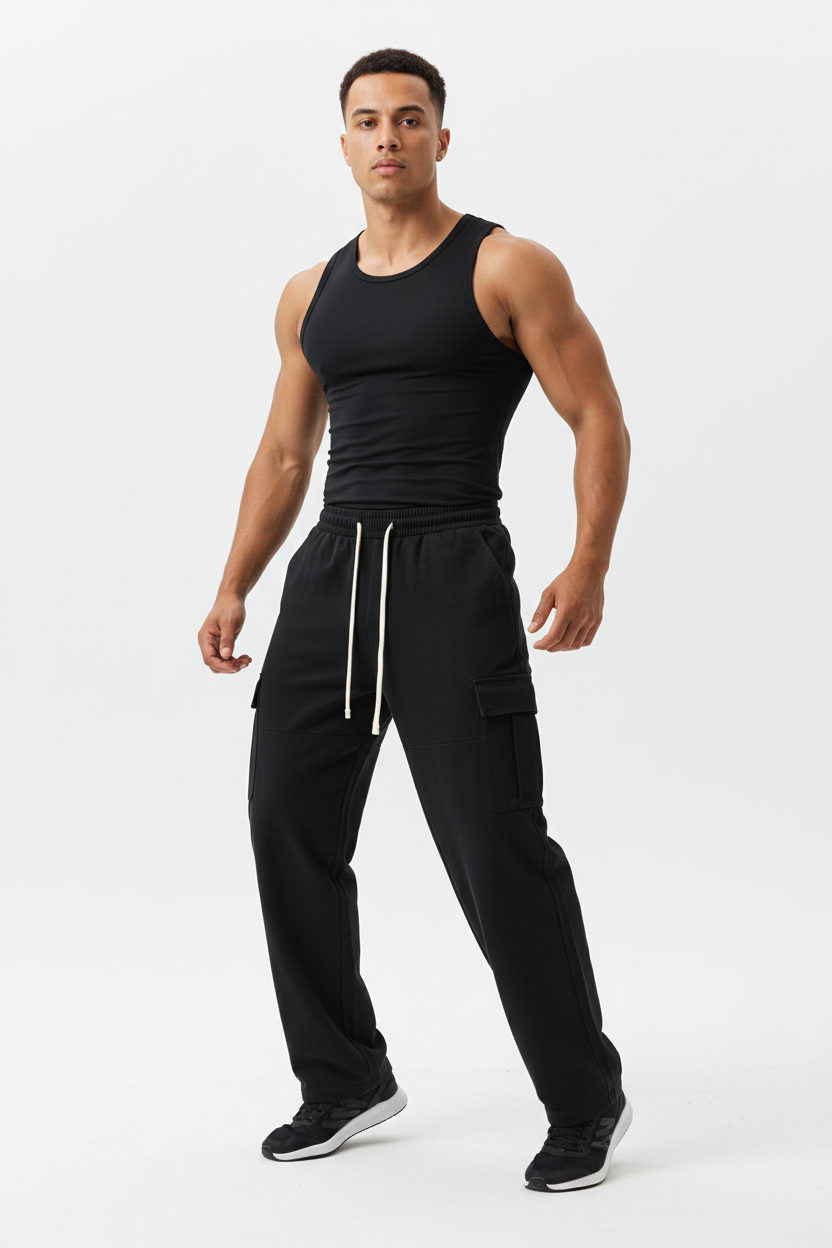 Drawstring Waist Straight-Leg Cargo Pants