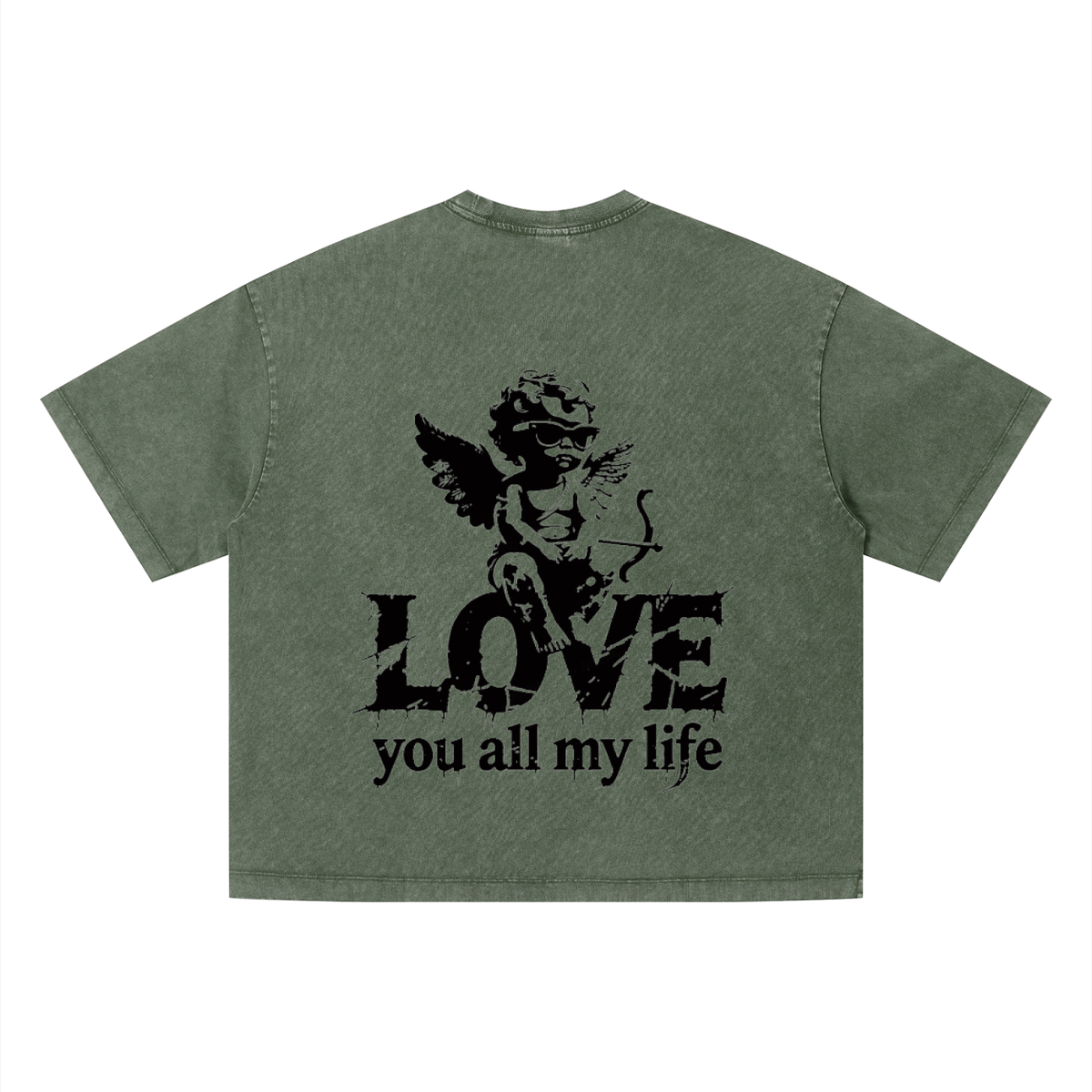 Love you all my life (Boxy Fit) - Unisex Vintage Wash Boxy T-Shirt