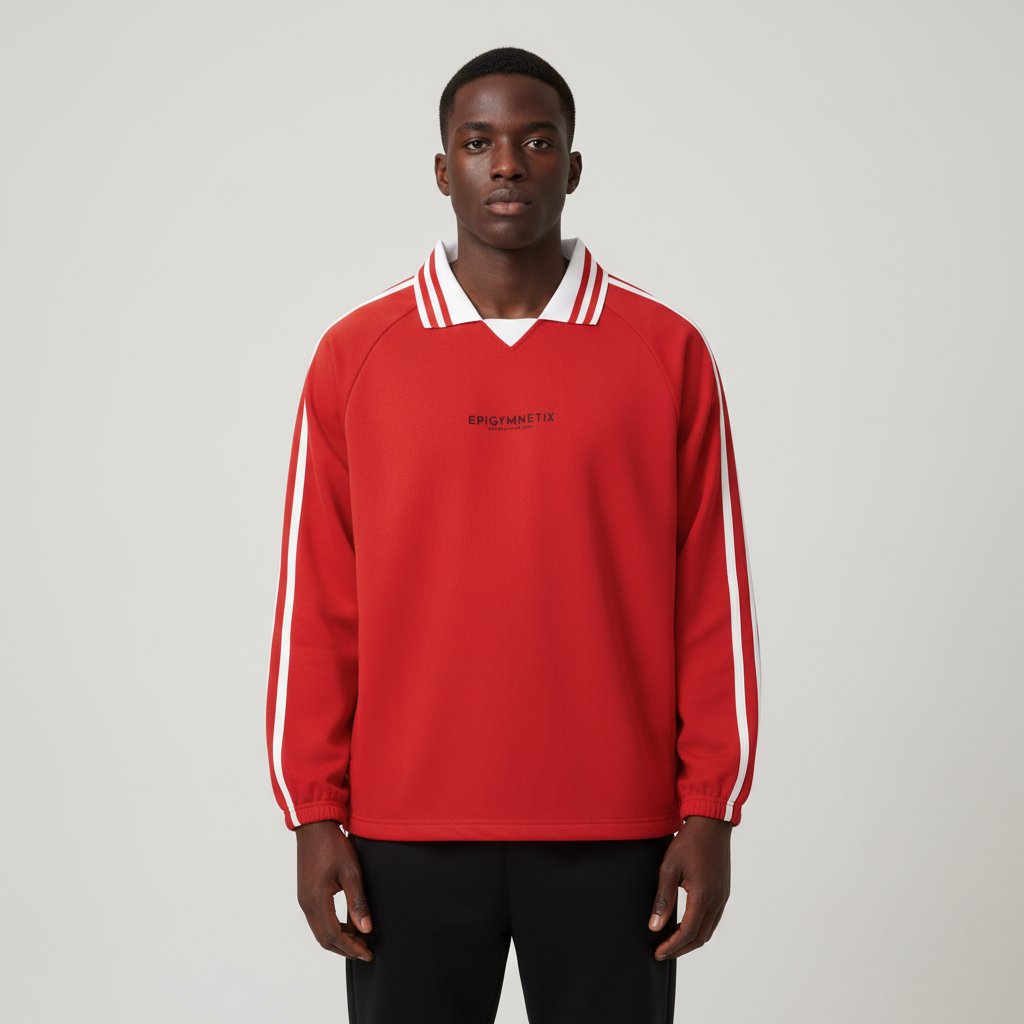 Contrast Striped Lapel Collar Sweatshirt