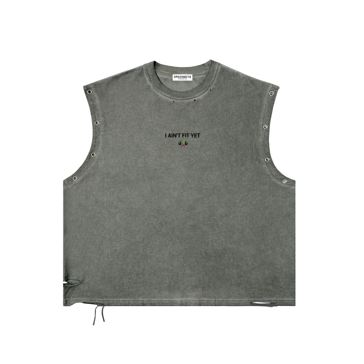 I AIN'T FIT YET - Distressed Grommet Eyelet Tank Top