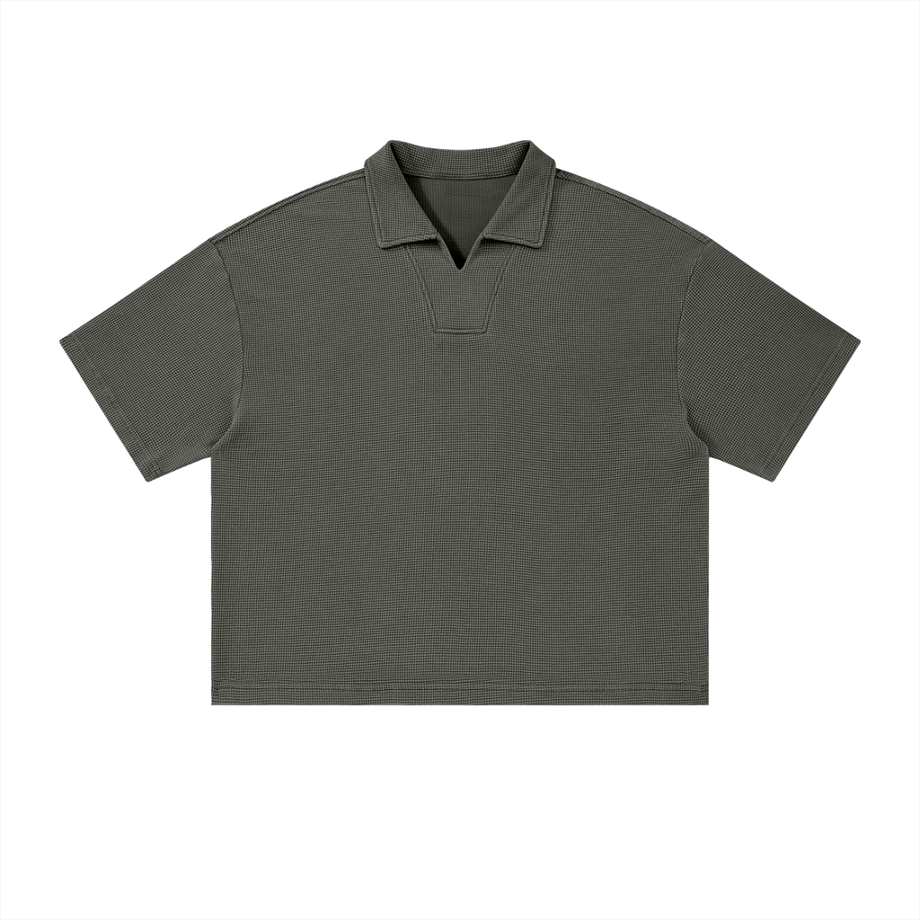 Epi-Casualwear - Unisex Vintage Wash Waffle Boxy Polo Shirt