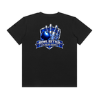 A black short-sleeve t-shirt with a blue and silver bowling-themed graphic on the chest that reads 'BOWL BETTER THAN YOU DID YESTERDAY'.