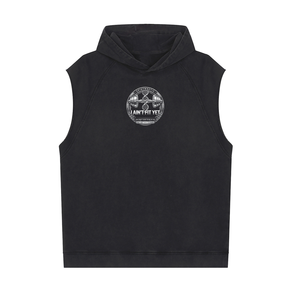 Trojan/I Ain't Fit Yet- Snow Washed Sleeveless Hoodie