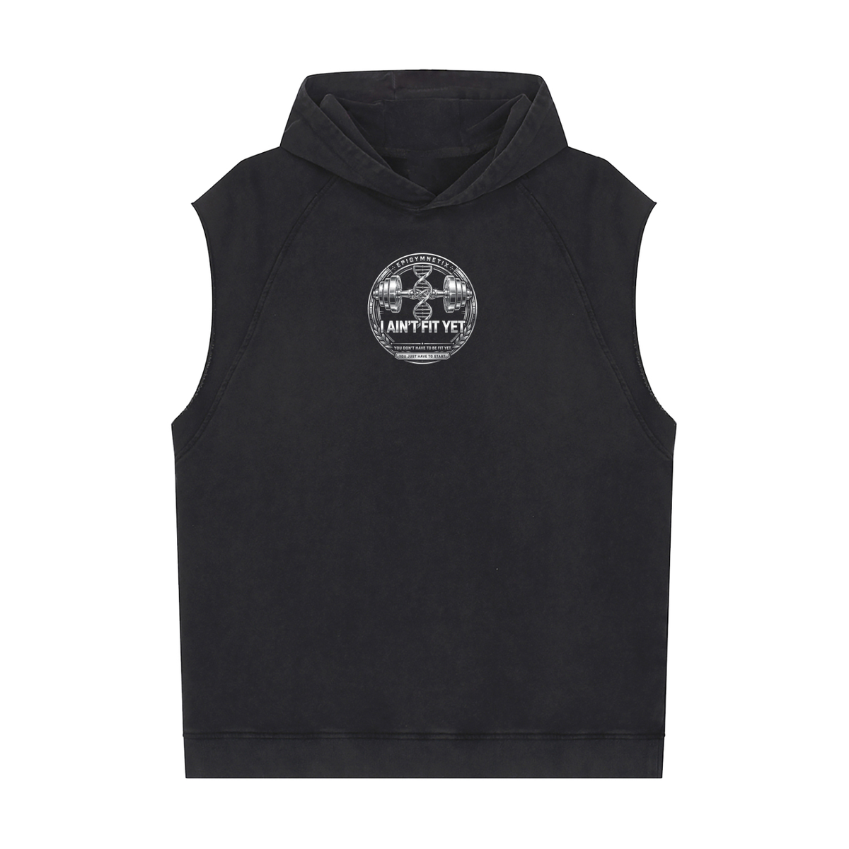 Trojan/I Ain't Fit Yet- Snow Washed Sleeveless Hoodie