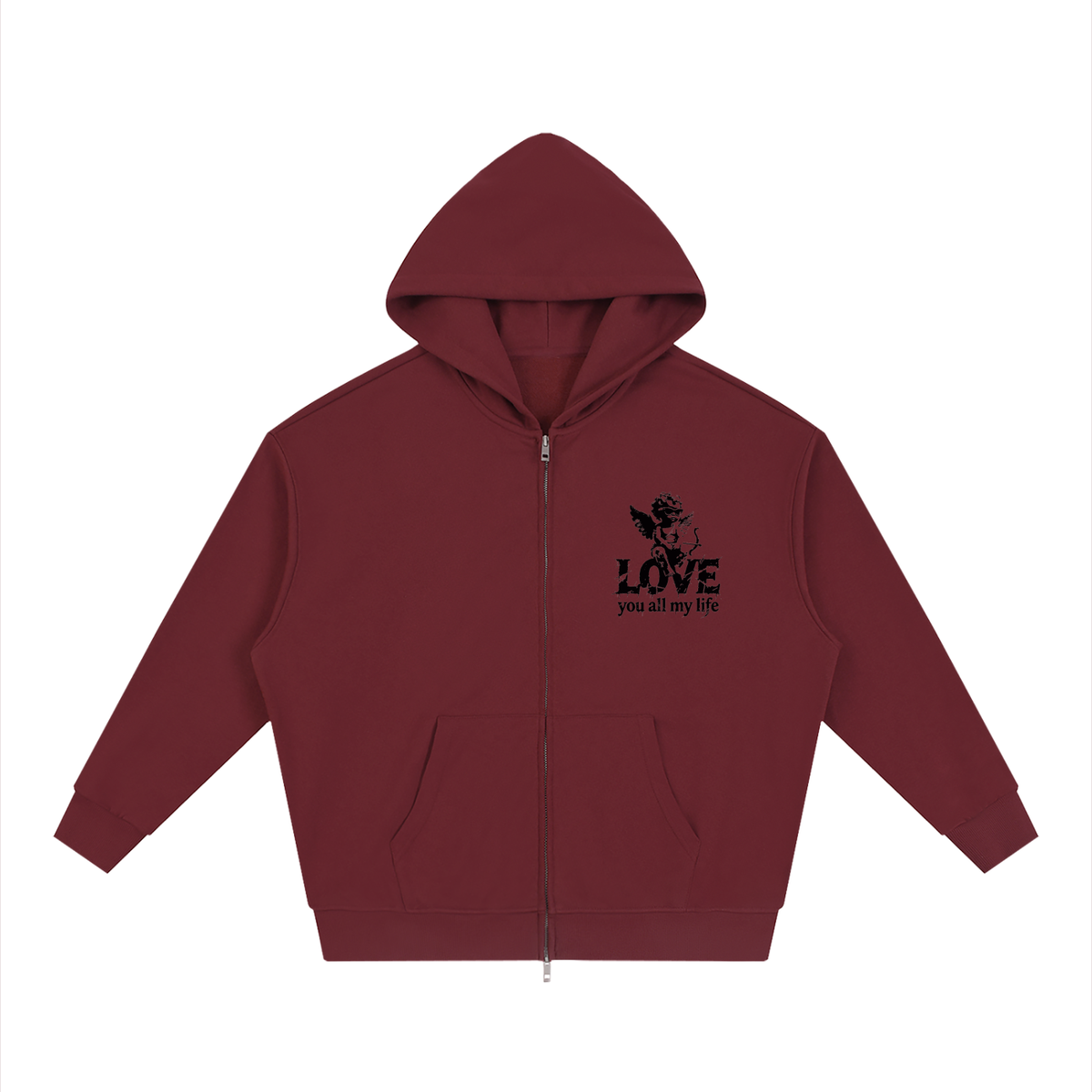 Love you all my life - Unisex Loose Solid Full Zip Hoodie