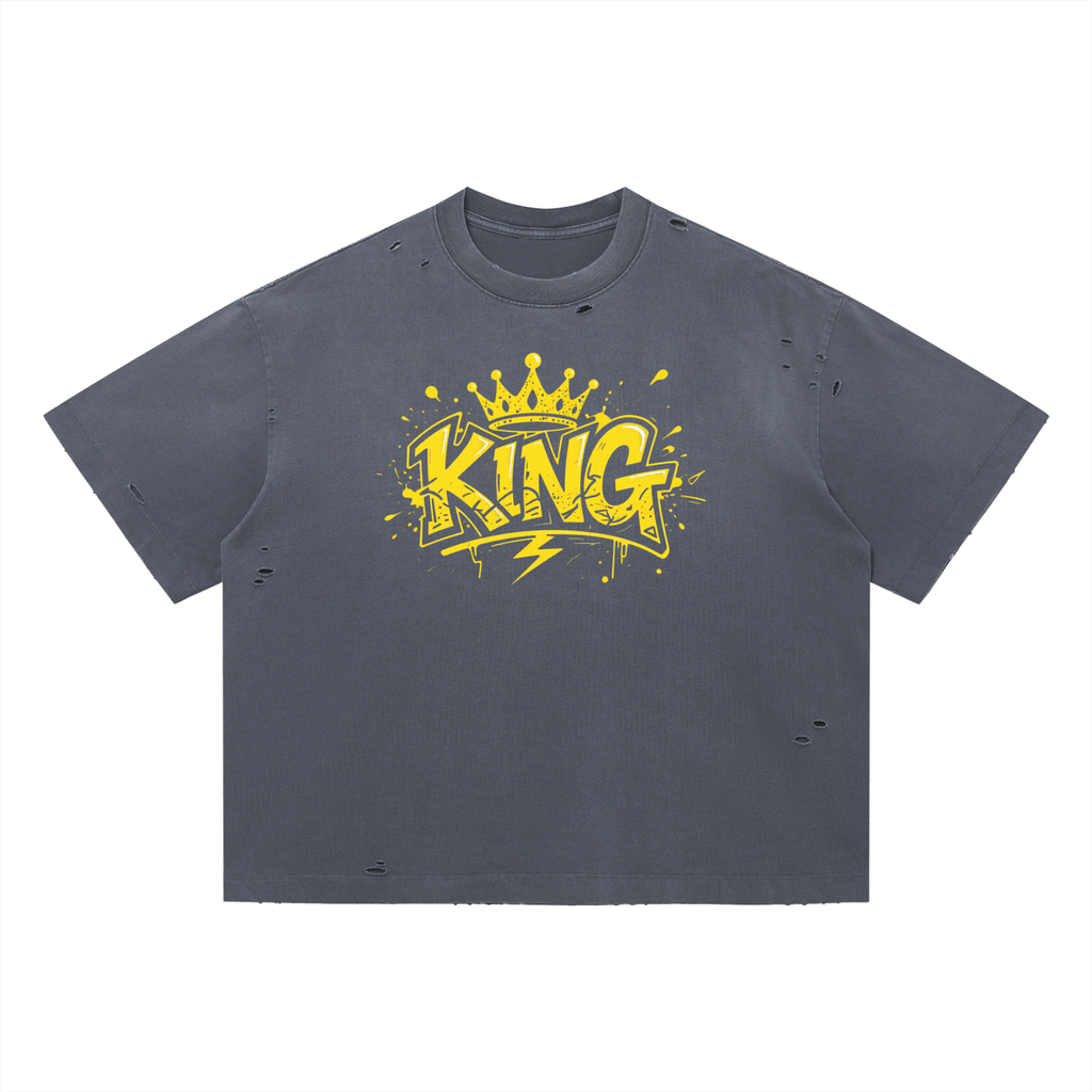 King - Vintage Washed Distressed Boxy Oversized T-Shirt