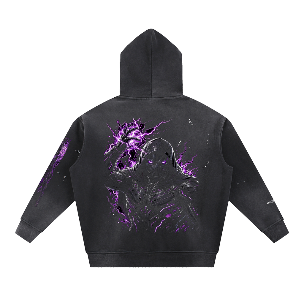 Purple Lightening Villain - Vintage Washed Frayed Fleece Hoodie