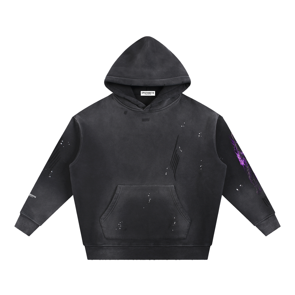 Purple Lightening Villain - Vintage Washed Frayed Fleece Hoodie