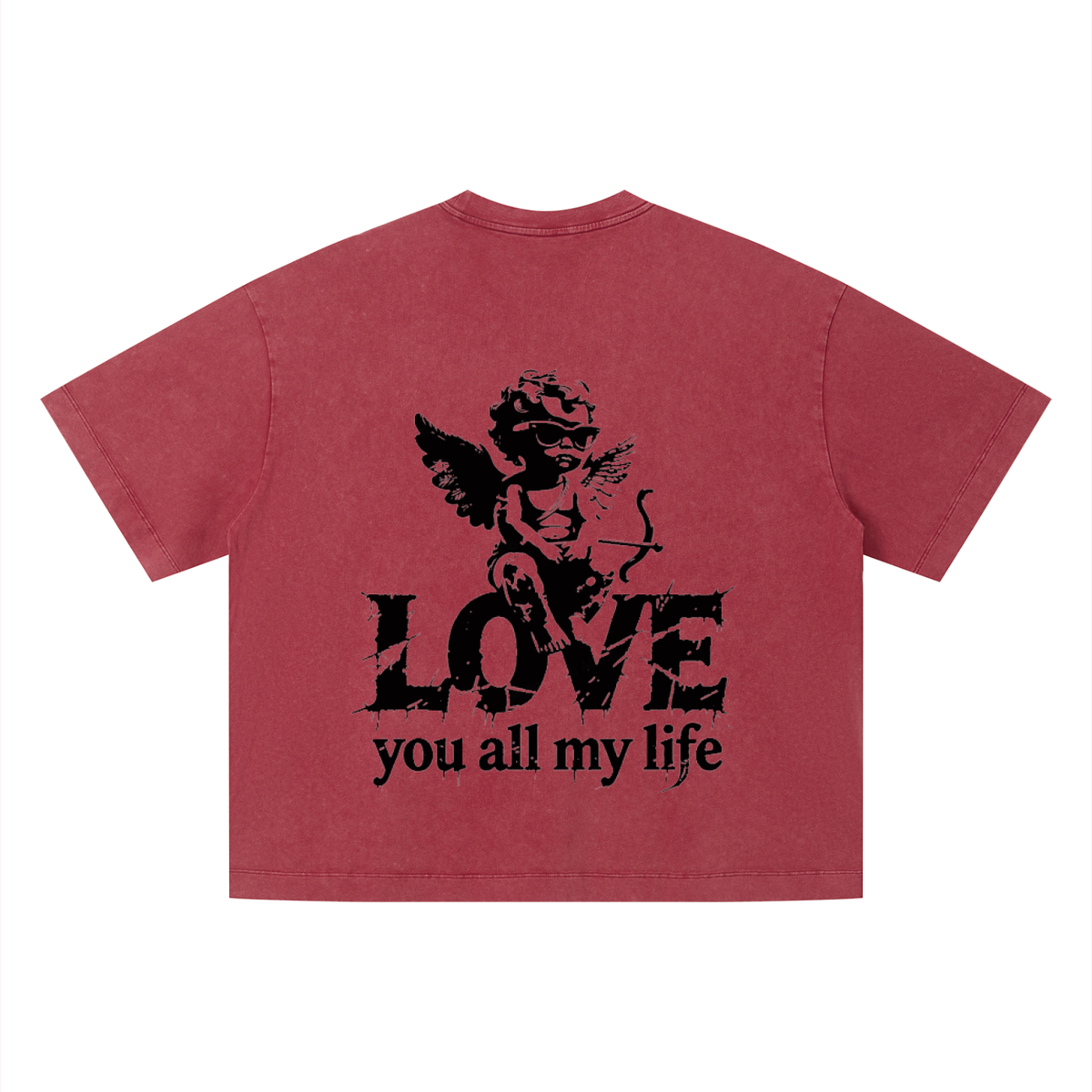 Love you all my life (Boxy Fit) - Unisex Vintage Wash Boxy T-Shirt
