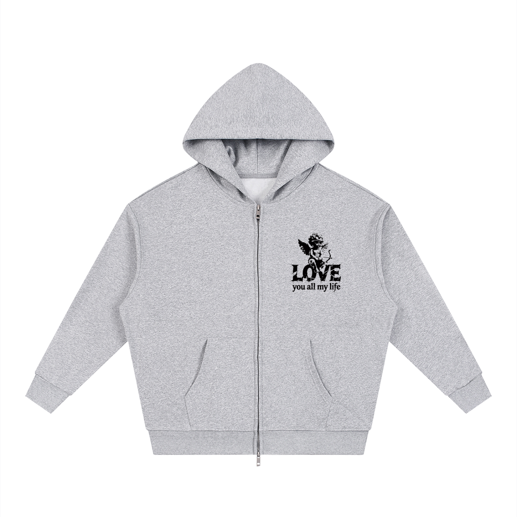 Love you all my life - Unisex Loose Solid Full Zip Hoodie