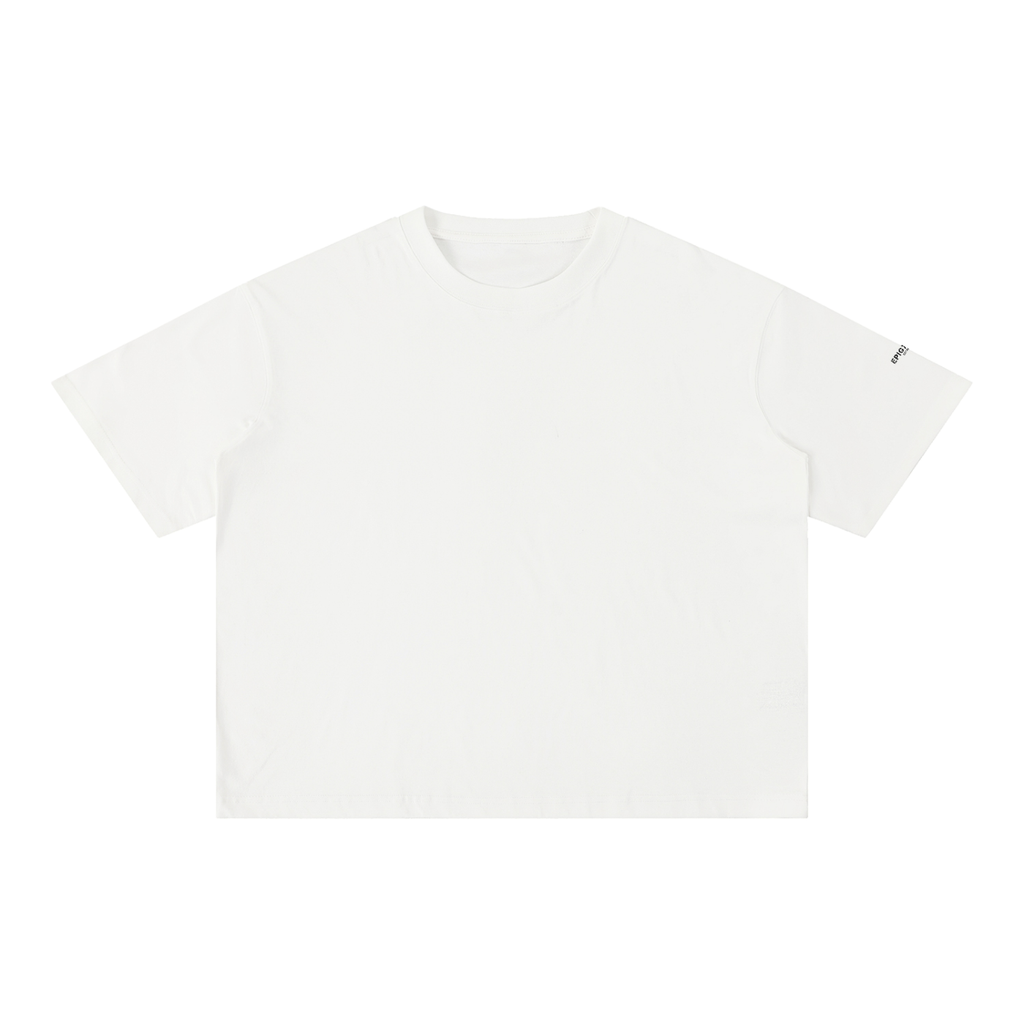 A plain white short-sleeve crewneck t-shirt laid flat against a solid white background.
