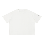 A plain white short-sleeve crewneck t-shirt laid flat against a solid white background.