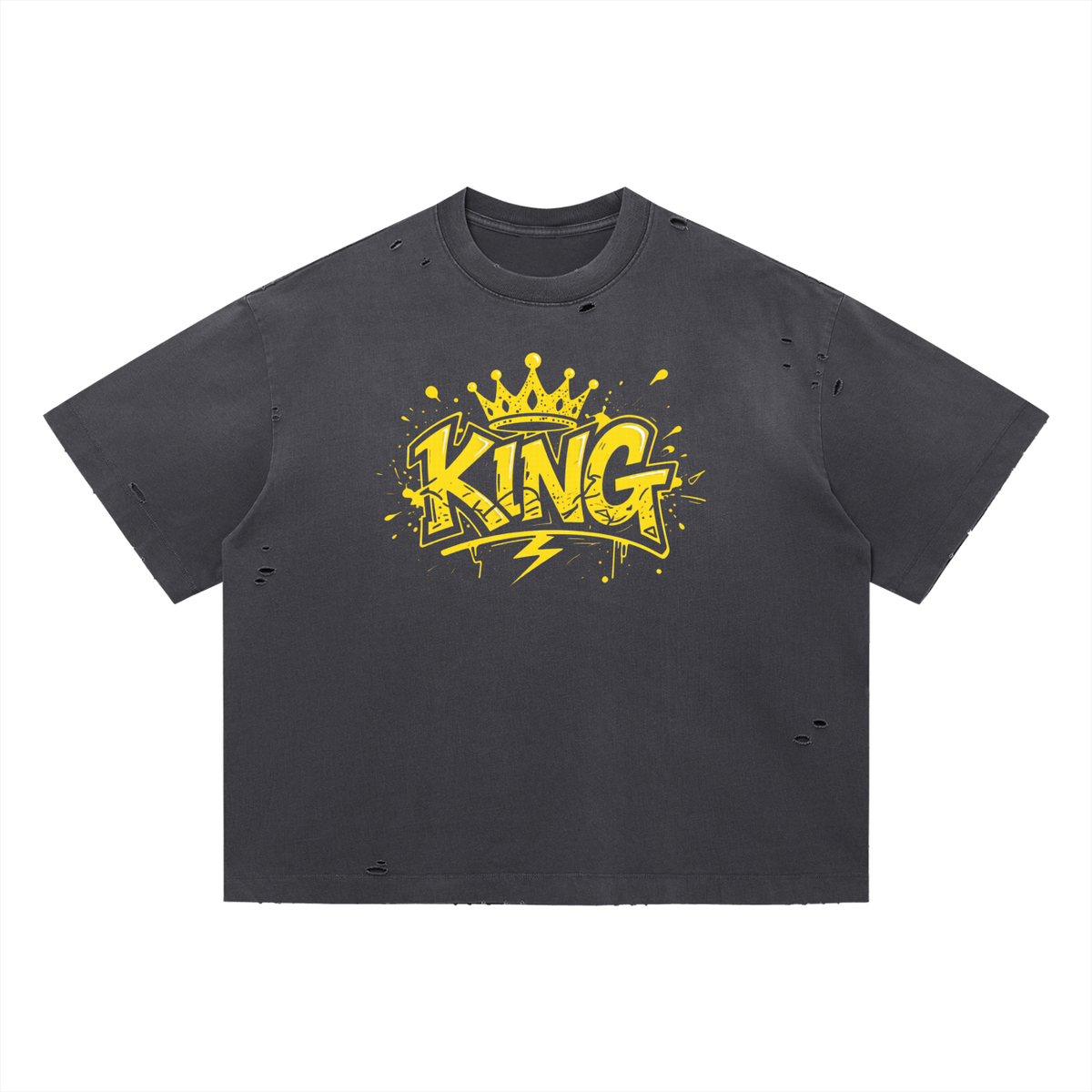 King - Vintage Washed Distressed Boxy Oversized T-Shirt