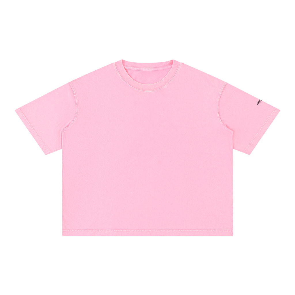 A light pink short-sleeve crewneck t-shirt laid flat against a solid white background.