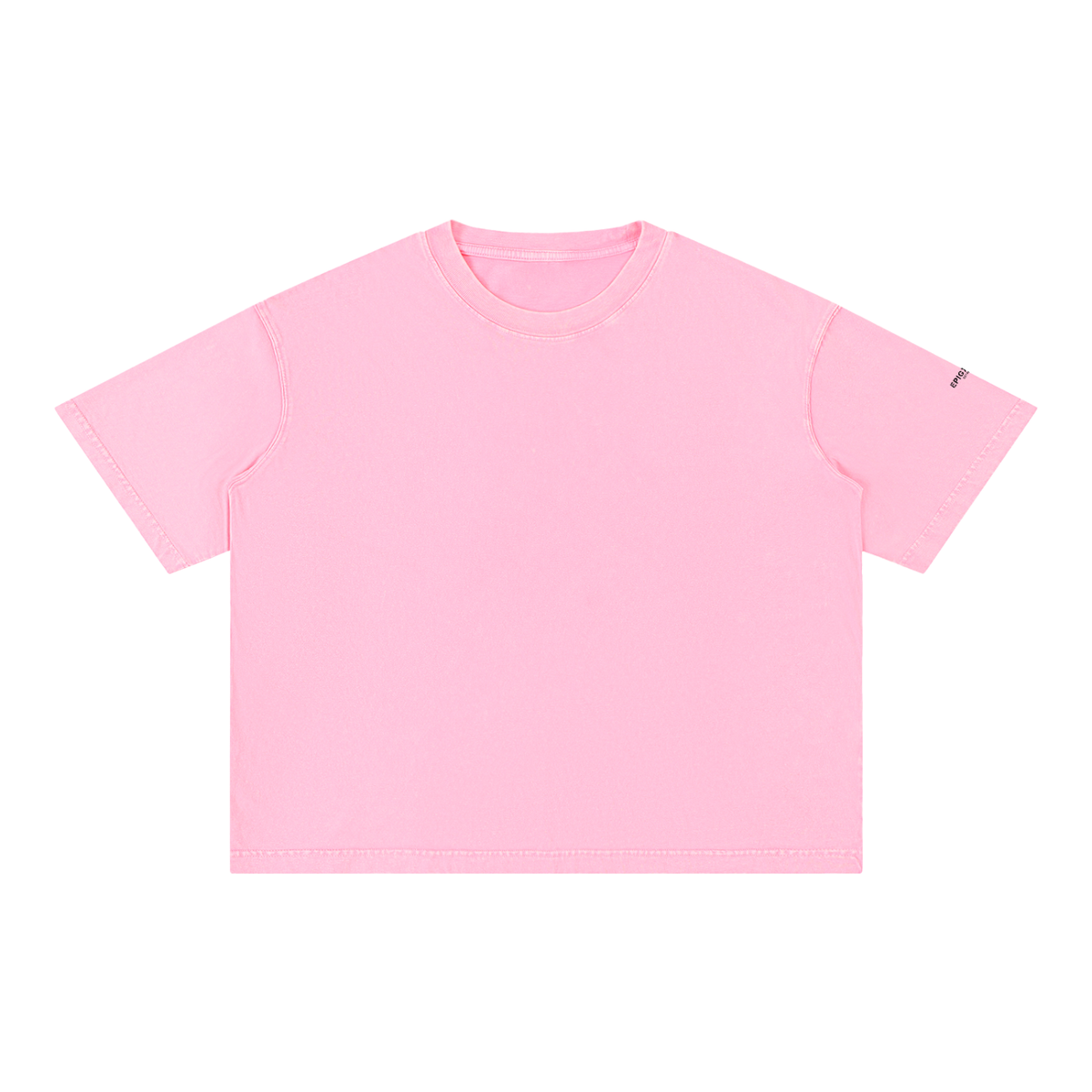 A light pink short-sleeve crewneck t-shirt laid flat against a solid white background.