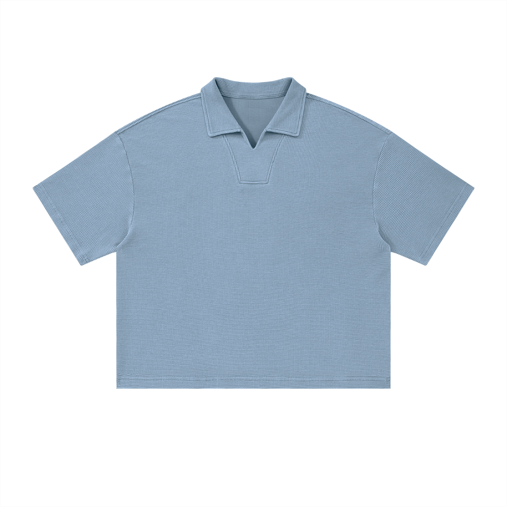 Epi-Casualwear - Unisex Vintage Wash Waffle Boxy Polo Shirt