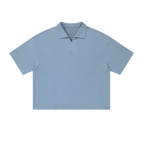 Epi-Casualwear - Unisex Vintage Wash Waffle Boxy Polo Shirt