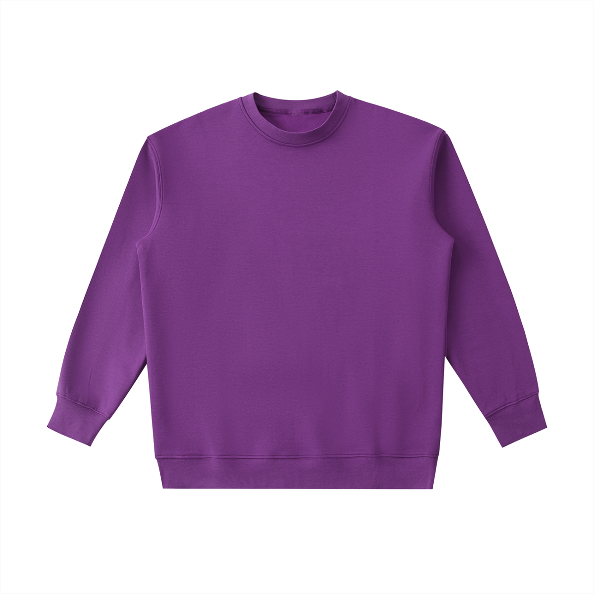 Purple sweatshirt with red text on a white background