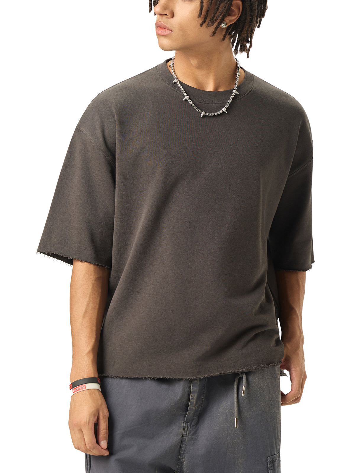 Epi-Night Out(Embro) - Boxy Half-Sleeve Raw-Edge T-Shirt